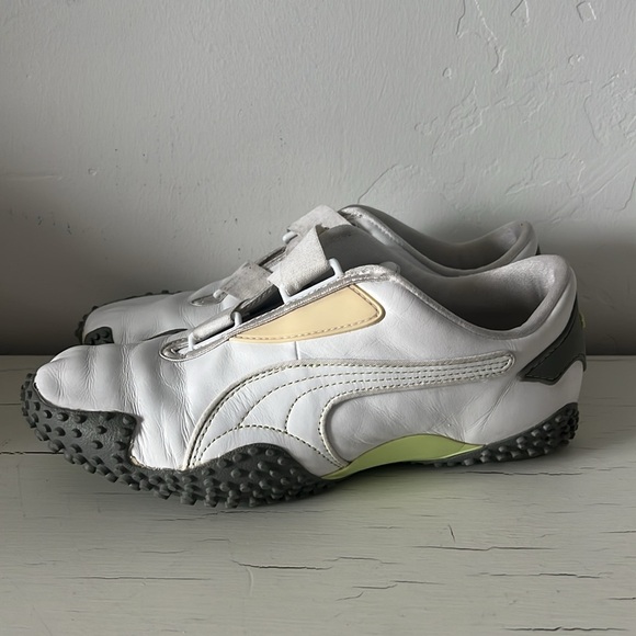 Y2K Puma Mostro Leather Sneakers Strap White Gray Yellow Sole Slip On Womens 7.5 - Picture 4 of 8